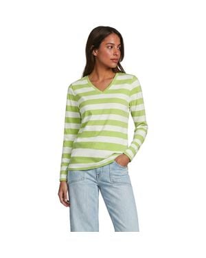 Lands' End Supima Cotton Long Sleeve V-Neck T-Shirt - Green