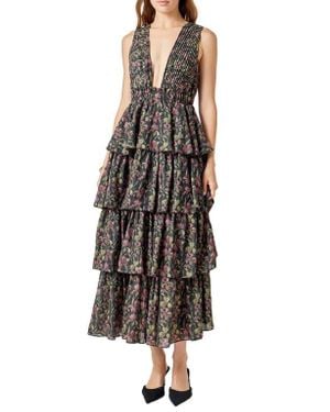 Endless Rose Tiered Floral Sleeveless Maxi Dress - Multicolor