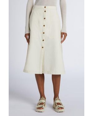 Moncler Snap Front Twill A-Line Skirt - Natural