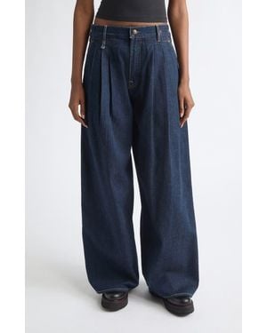 R13 Triple Pleated Wide Leg Jeans - Blue