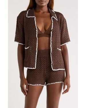 Elan Crochet Button-Up Cover-Up - Brown