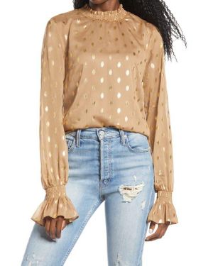 Endless Rose Metallic Polka Dot Chiffon Top - Blue