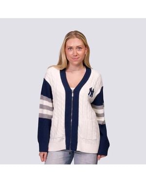 Lusso New York Yankees Shyla Knit V-Neck Full-Zip Sweater - Blue