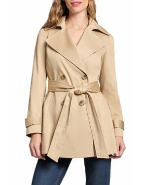 Jones New York Stretch Cotton Sateen Double Breasted Trench Coat - Natural
