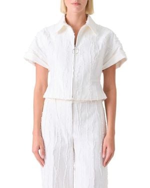 Akris Punto Crop Cotton Fringe Jacquard Zip Jacket - White