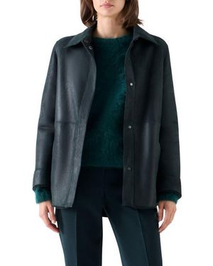 Akris Harper Reversible Genuine Shearling Shirt Jacket - Blue
