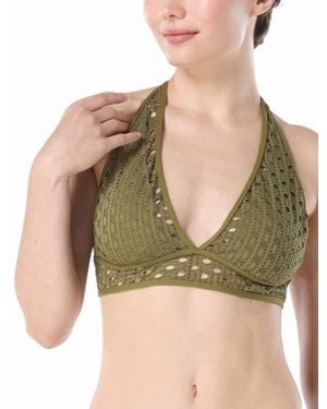 Carmen Marc Valvo Crochet Halter Bikini Top - Green