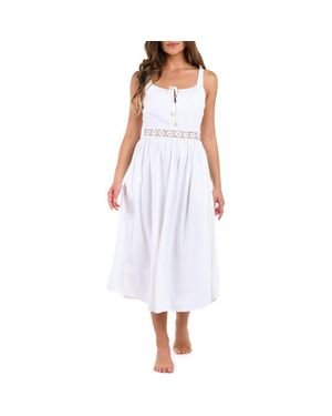 La Blanca Lake Side Tie Neck Midi Cover-Up Dress - White
