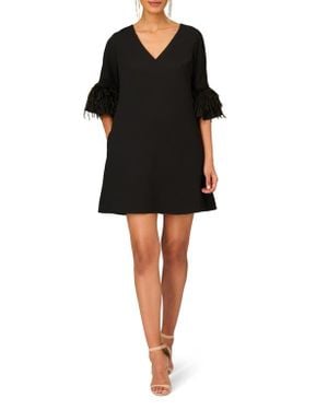 Aidan Mattox by Adrianna Papell Feather Bell Sleeve Shift Cocktail Dress - Black
