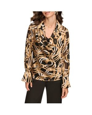 Donna Karan Burnout Print Cowl Neck Top - Black