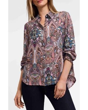 Foxcroft Olivia Paisley Print Smocked Cuff Button-Up Shirt - Multicolor