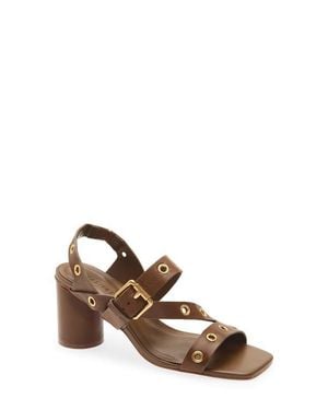 FARM Rio Buckle Block Heel Leather Sandal - Brown