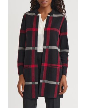Kasper Plaid Longline Open Front Sweater Coat - Multicolor