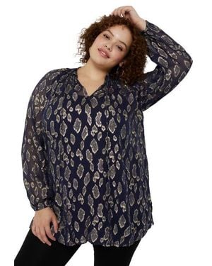 June + Vie Metallic Print Blouse - Black