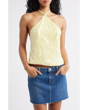 Princess Polly Sun Salutations Sequin Halter Top - Yellow