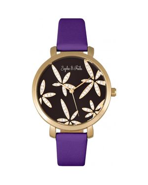 Sophie & Freda Sophie & Freda Key West Leather-Band Watch W/Swarovski Crystals - Purple