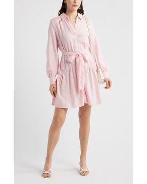 Caslon Long Sleeve Linen Blend Mini Shirtdress - Pink