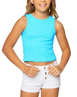 Malibu Sugar Ribbed Crop Sports Tank Top - Blue