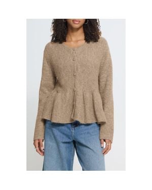 Ichi Peplum Cardigan - Brown