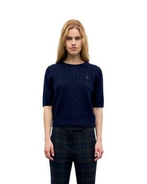 Gerard Darel Raisa Cable Knit Short Sleeve Sweater - Blue