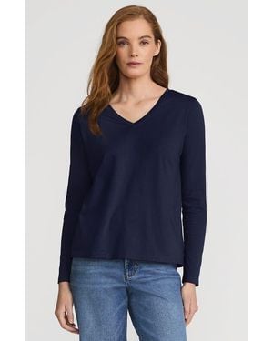 Lands' End Relaxed Supima Cotton Long Sleeve V-Neck T-Shirt - Blue