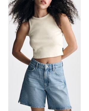 Brooklyn Industries Crop Cotton Rib Tank Top - Blue