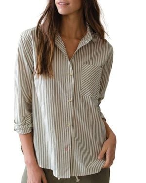 Marine Layer Jane California Relaxed Stripe Cotton Poplin Button-Up Shirt - Brown