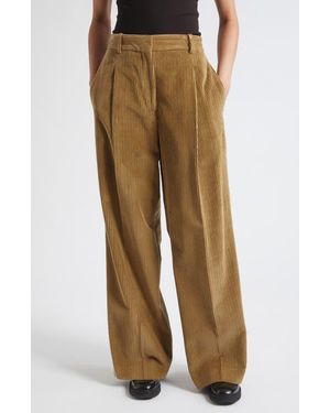 Rohe Ted Pleated Lower Waist Corduroy Pants - Natural