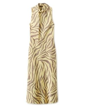 Mango Scarf Detail Zebra Stripe Dress - Metallic