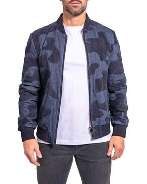 Maceoo Ascension0008 Leather & Denim Camouflage Jacket - Blue
