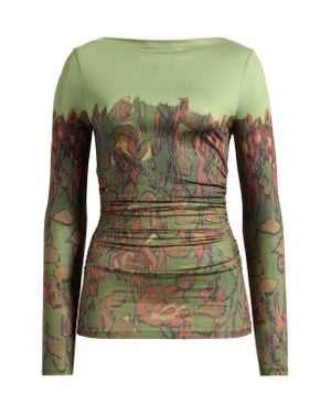 TOPSHOP Print Ruched Top - Green