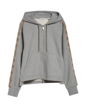Burberry Harper Check Tape French Terry Full Zip Hoodie - Gray