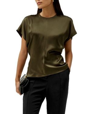 LILYSILK Short Batwing Sleeve Silk Contour Top - Black