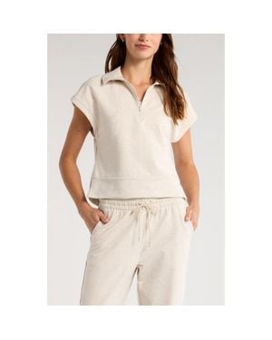 Zella Tempo Terry Half Zip Short Sleeve Sweatshirt - Natural