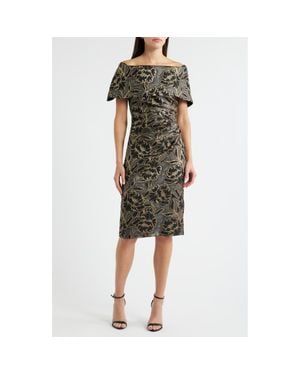 Vince Camuto Metallic Floral Jacquard Off The Shoulder Organza Cocktail Dress - Green