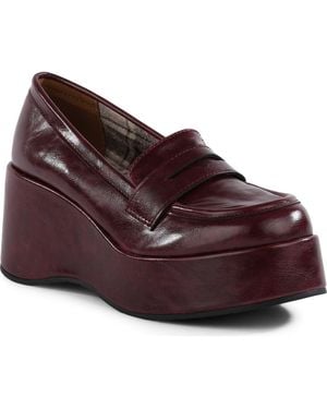 BC Footwear Ambitious Faux Leather Platform Wedge Loafer - Red