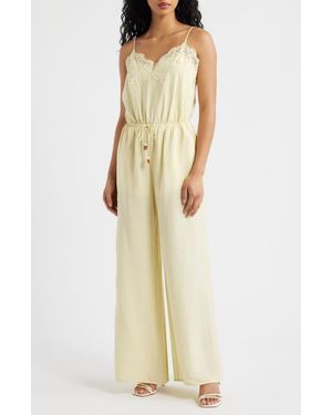 KITTENISH Wide Leg Lace & Satin Jumpsuit - Metallic
