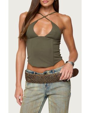 Edikted Lou Crossover Strap Corset Camisole - Green