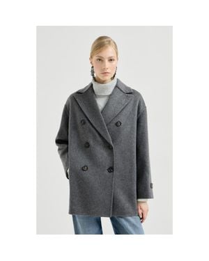 Brunello Cucinelli Cashmere Double Beaver Cloth Pea Coat - Gray