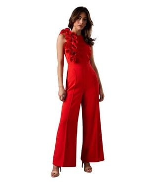 Coast Corsage Detail Pleated Jumpsuit - Red
