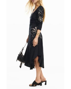 Desigual Long Sleeve High Low Dress - Black