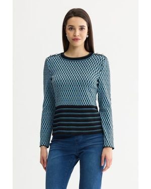 Ming Wang Diamond Pattern Soft Ribbed Knit Top - Blue