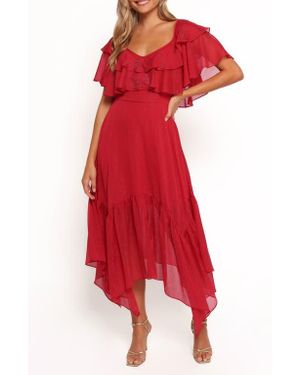 Petal & Pup Merida Ruffle Short Sleeve Midi Dress - Red