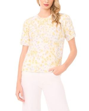 Halogen® Floral Print Short Sleeve Sweater - White