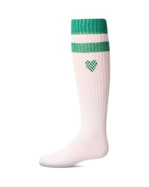 Memoi Ribbed Varsity Stripe Checkered Heart Rich Knee Sock - Green