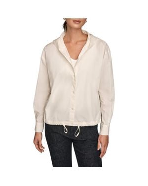 Donna Karan Hooded Long Sleeve Button-Up Shirt - White