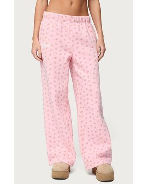 Edikted Floral Low Rise Straight Leg Sweatpants - Pink