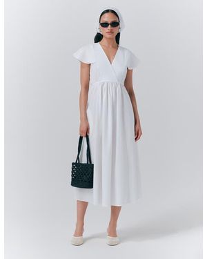 Ghost Eloise V-Neck Cotton Midi Dress - White