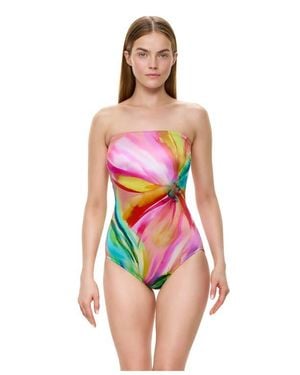 Gottex Floral Rhythm Bandeau One Piece - Red