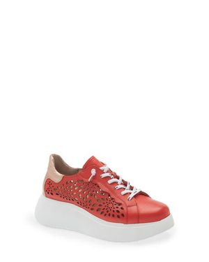 Wonders Laser Cutout Platform Sneaker - Red